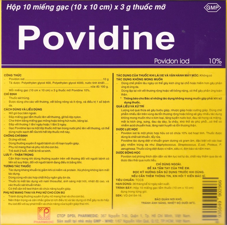 Gạc Povidine Pharmedic sát trùng vết thương, vết bỏng nông và ít rộng (10 miếng x 3g)