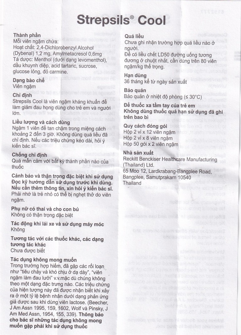 Viên ngậm Strepsils Cool Reckitt Benckiser giảm đau họng (50 gói x 2 viên)