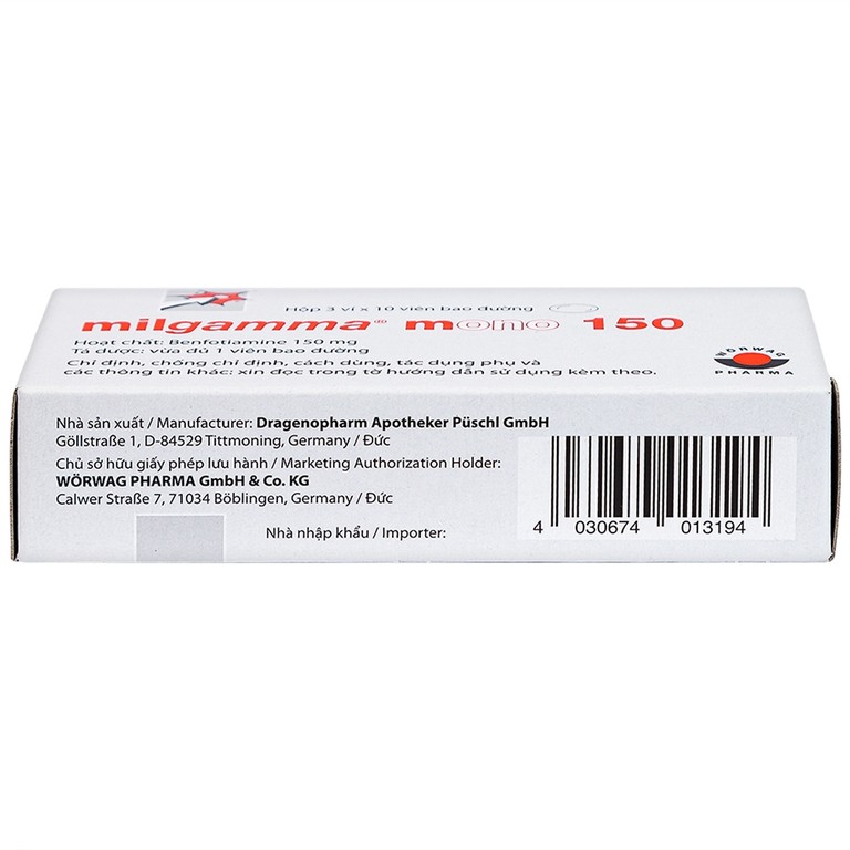 Viên nén Milgamma Mono 150 Dragenopharm điều trị viêm đa dây thần kinh (3 vỉ x 10 viên)
