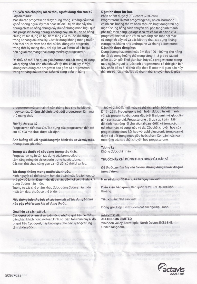 Viên đặt Cyclogest 200mg Actavis điều trị các hội chứng tiền kinh, trầm cảm (3 vỉ x 5 viên)