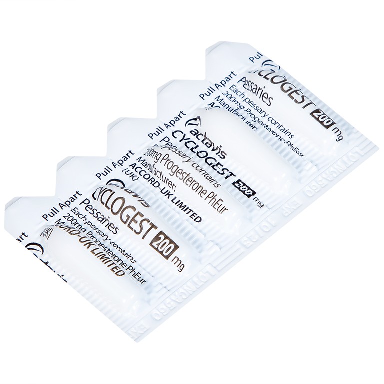 Viên đặt Cyclogest 200mg Actavis điều trị các hội chứng tiền kinh, trầm cảm (3 vỉ x 5 viên)