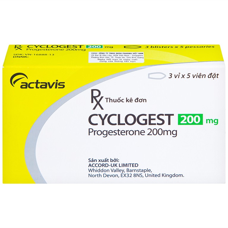 Viên đặt Cyclogest 200mg Actavis điều trị các hội chứng tiền kinh, trầm cảm (3 vỉ x 5 viên)