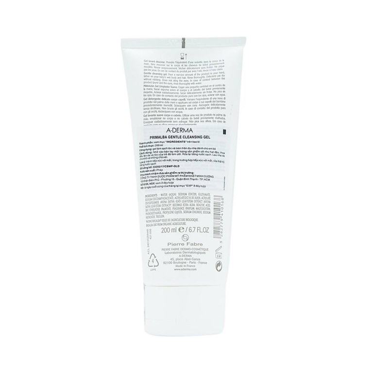 Gel tắm A-Derma Primalba Gentle Cleansing Gel sạch tóc và toàn thân dành cho bé (200ml)