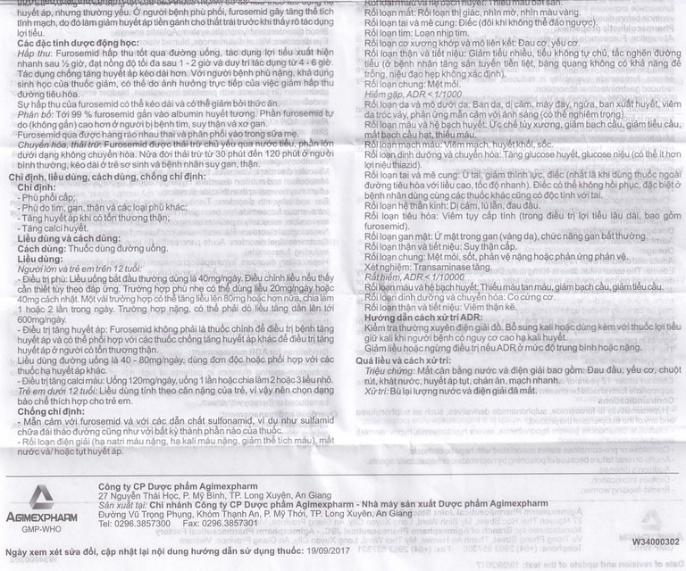 Thuốc Agifuros 40mg Agimexpharm điều trị phù phổi cấp, phù do tim, gan, thận (10 vỉ x 25 viên)