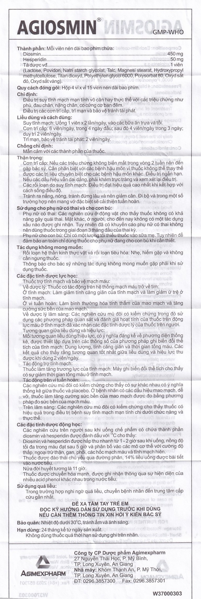 Thuốc Agiosmin Agimexpharm điều trị suy tĩnh mạch mạn tính (4 vỉ x 15 viên)