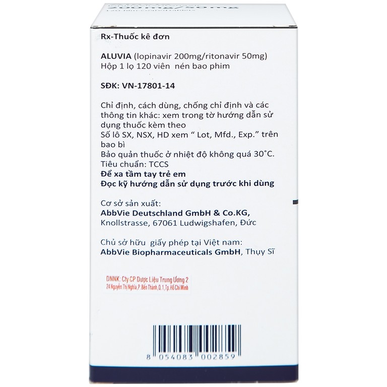 Thuốc Aluvia 200mg/50mg Abbott hỗ trợ điều trị nhiễm HIV-1 (120 viên)