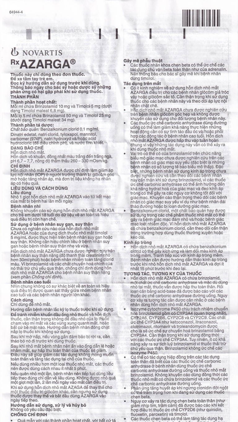 Thuốc nhỏ mắt Azarga Alcon giảm áp lực nội nhãn (5ml)