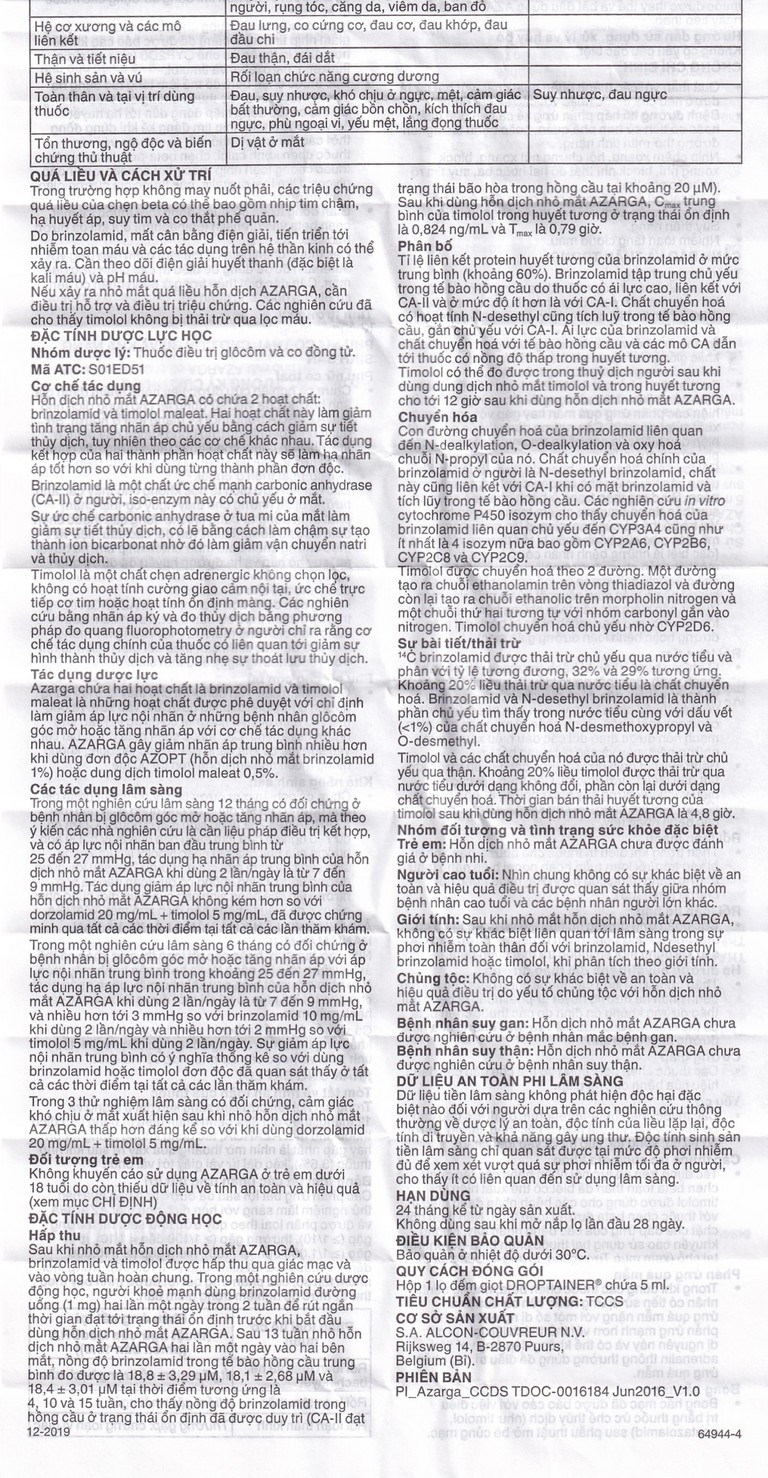 Thuốc nhỏ mắt Azarga Alcon giảm áp lực nội nhãn (5ml)