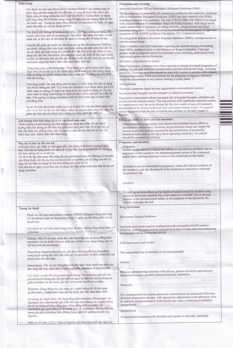 Thuốc Clealine 50mg Atlantic điều trị triệu chứng trầm cảm, rối loạn cưỡng bức ám ảnh (6 vỉ x 10 viên)