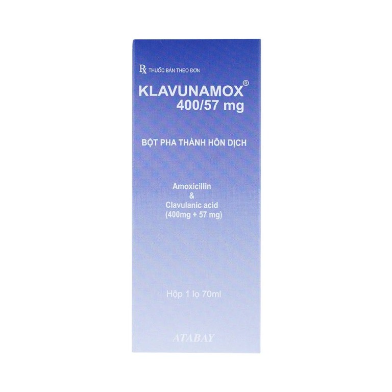 Bột pha hỗn dịch uống Klavunamox 400/57mg Atabay điều trị nhiễm khuẩn nặng đường hô hấp (70ml)
