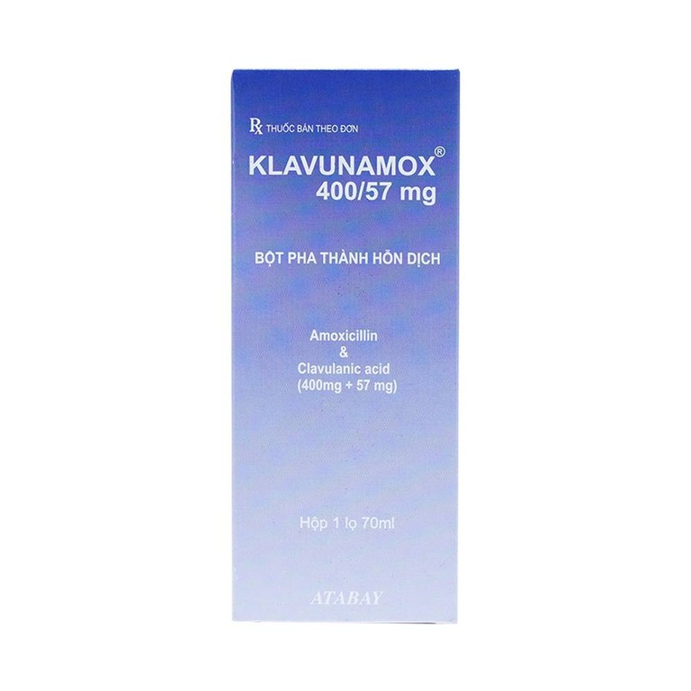Bột pha hỗn dịch uống Klavunamox 400/57mg Atabay điều trị nhiễm khuẩn nặng đường hô hấp (70ml)