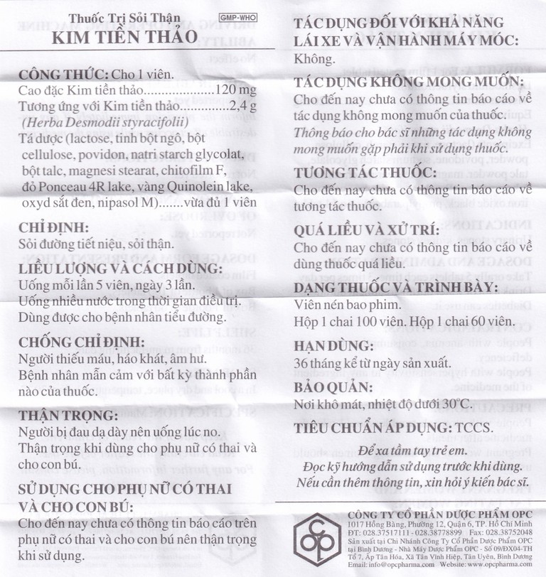 Thuốc trị sỏi thận Kim Tiền Thảo OPC hỗ trợ điều trị sỏi đường tiết niệu, sỏi thận (100 viên)