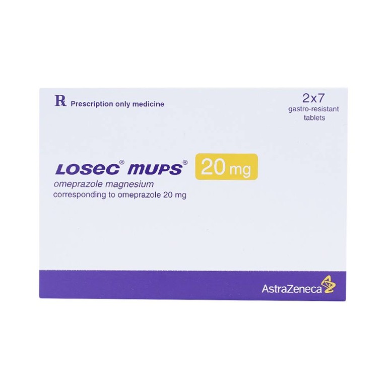 Viên nén Losec Mups 20mg AstraZeneca điều trị loét tá tràng, dạ dày (2 vỉ x 7 viên)