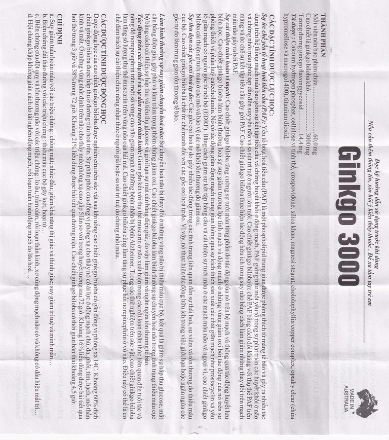 Thuốc Ginkgo 3000 CMPS điều trị suy giảm tuần hoàn máu (6 vỉ x 15 viên)