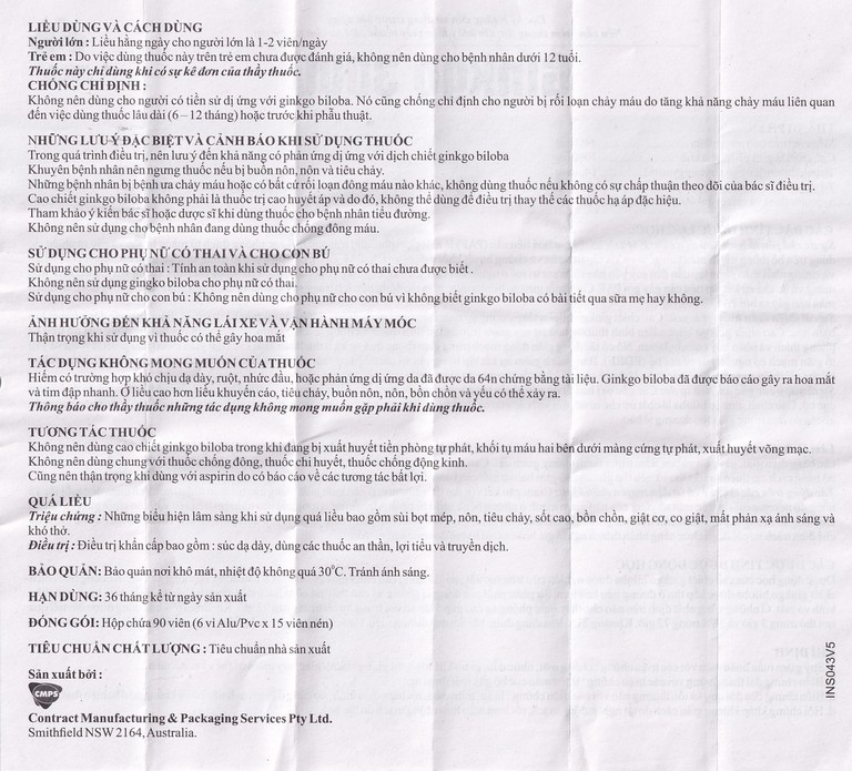 Thuốc Ginkgo 3000 CMPS điều trị suy giảm tuần hoàn máu (6 vỉ x 15 viên)
