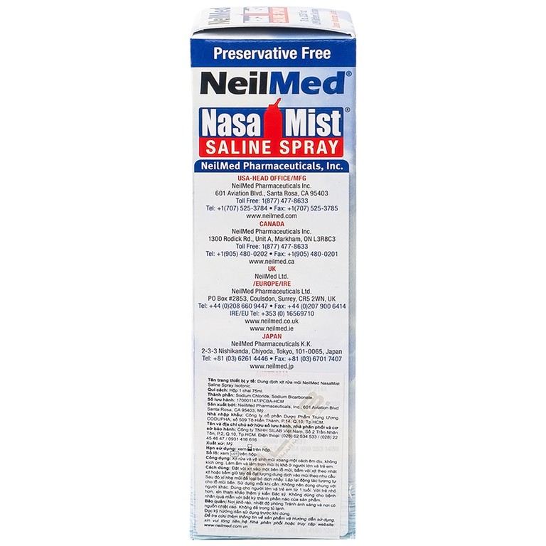 Dung dịch xịt rửa mũi NeilMed Nasa Mist làm ẩm và làm trơn mũi bị khô (75ml)