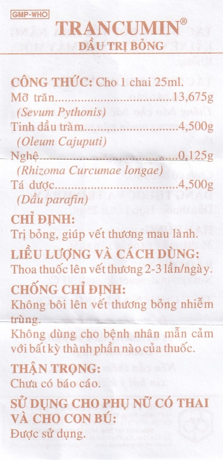 Dầu trị bỏng Trancumin OPC giúp vết thương mau lành (25ml) 