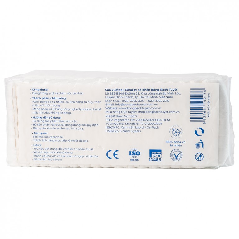 Bông Zigzag y tế thấm nước Bạch Tuyết dùng trong chăm sóc cá nhân và y tế (100g) 