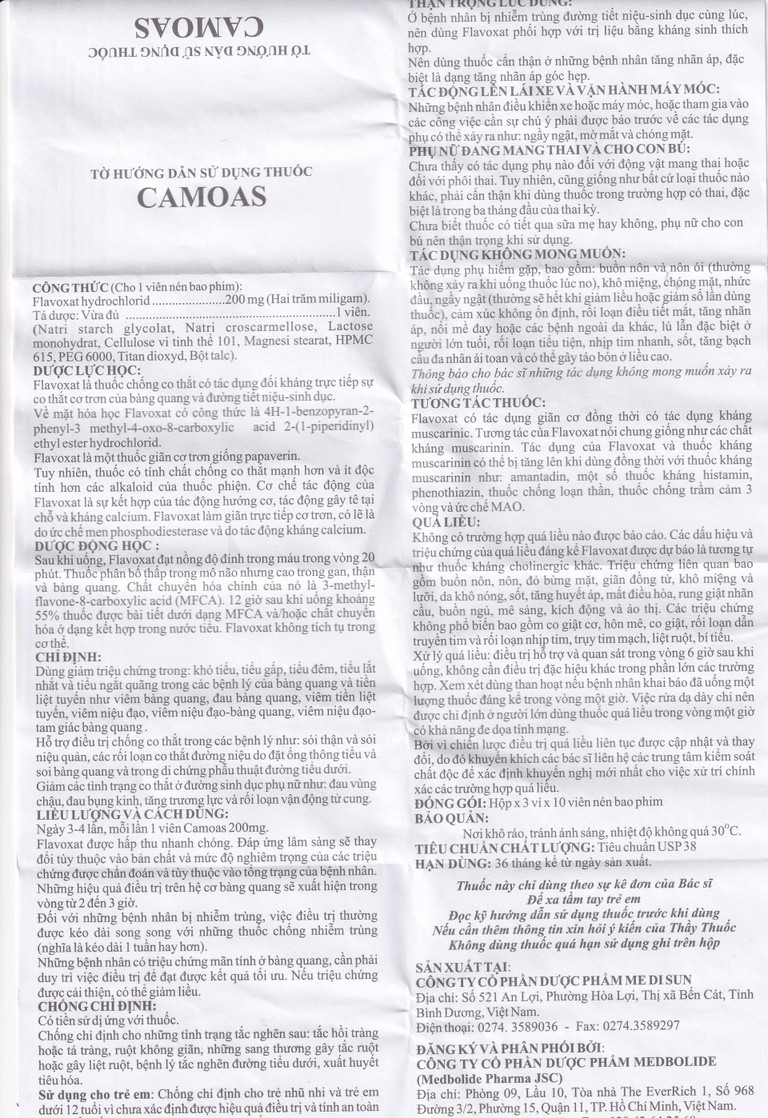 Thuốc Camoas 200mg Medisun giảm triệu chứng khó tiểu, tiểu gấp, tiểu đêm (3 vỉ x 10 viên)