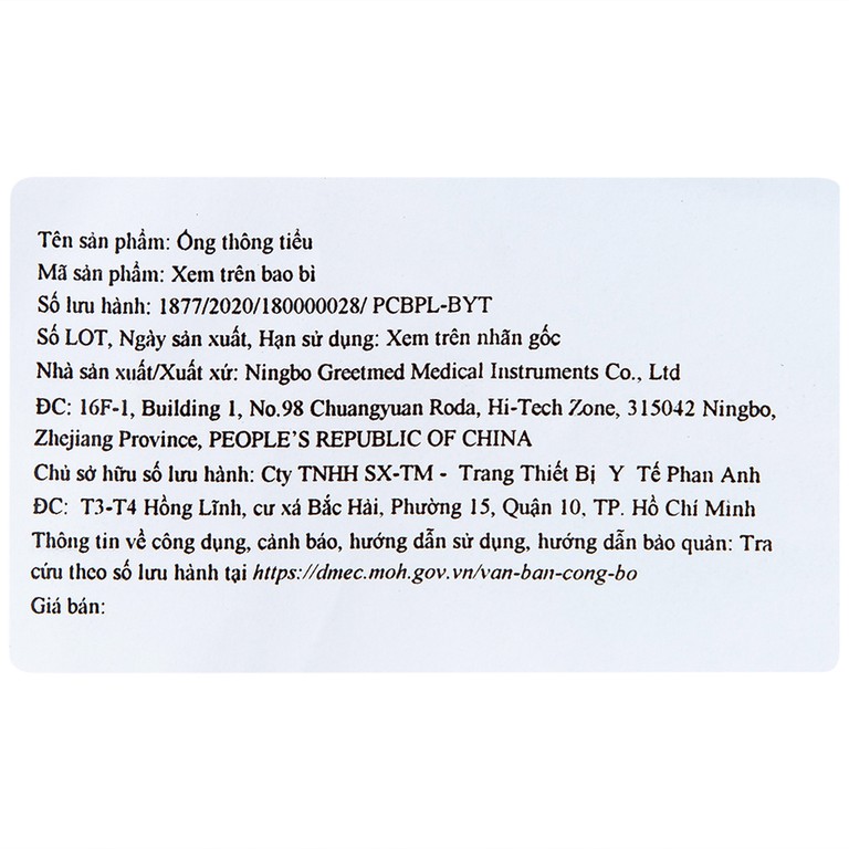 Ống thông tiểu 16 Greetmed (10 dây)