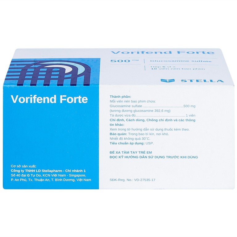 Thuốc Vorifend Forte 500mg Stella giảm triệu chứng của thoái hoá khớp gối (6 vỉ x 10 viên)