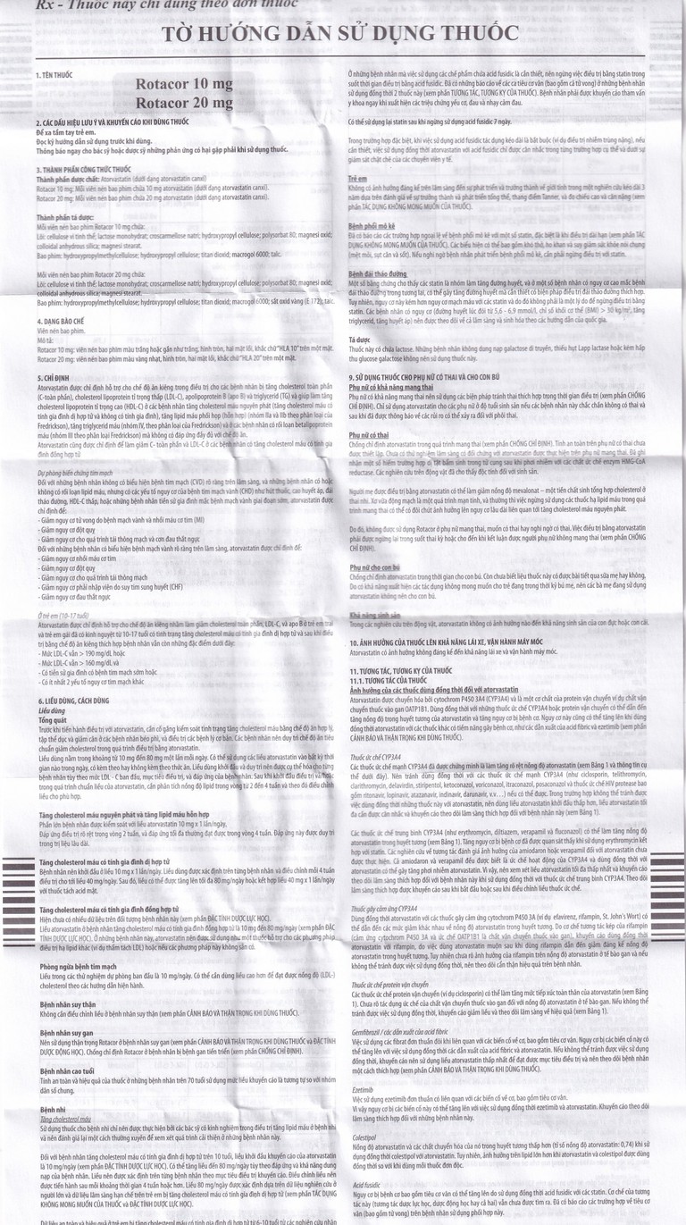 Thuốc Rotacor 20mg Sandoz điều trị tăng cholesterol toàn phần (3 vỉ x 10 viên)