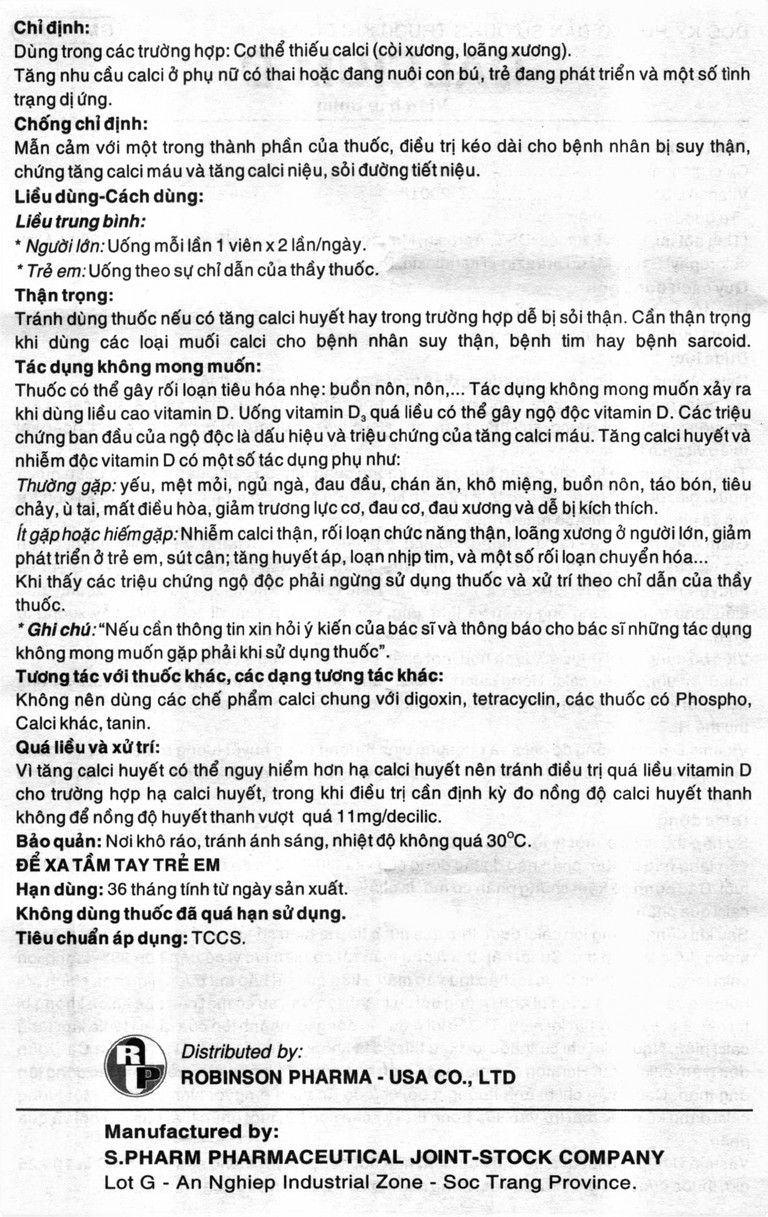 Thuốc Calcium D Robinson phòng và điều trị loãng xương (10 vỉ x 10 viên)