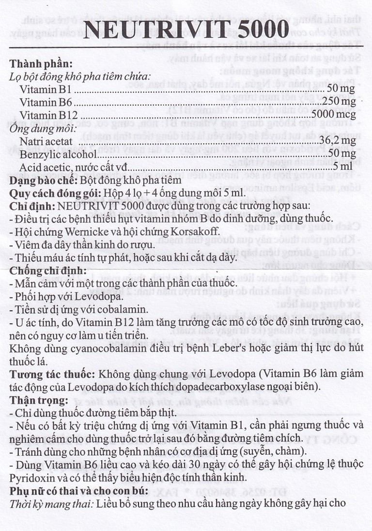 Bột pha tiêm Neutrivit 5000 Bidiphar điều trị viêm thần kinh (4 cặp)