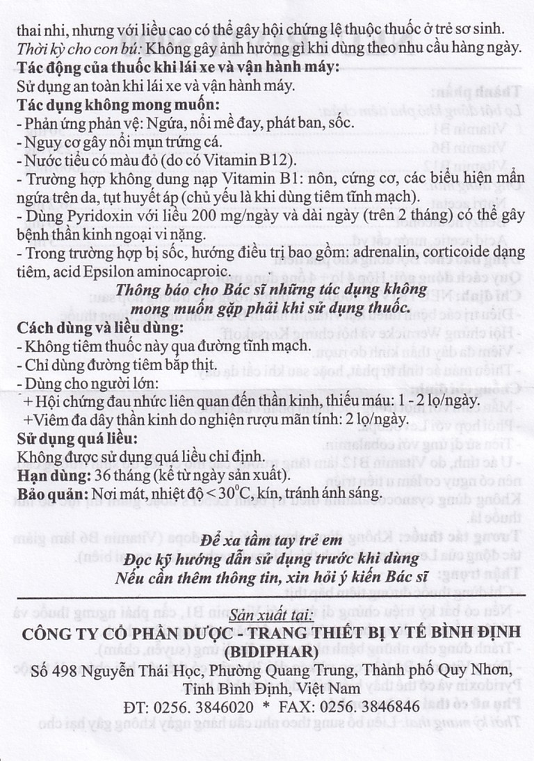 Bột pha tiêm Neutrivit 5000 Bidiphar điều trị viêm thần kinh (4 cặp)
