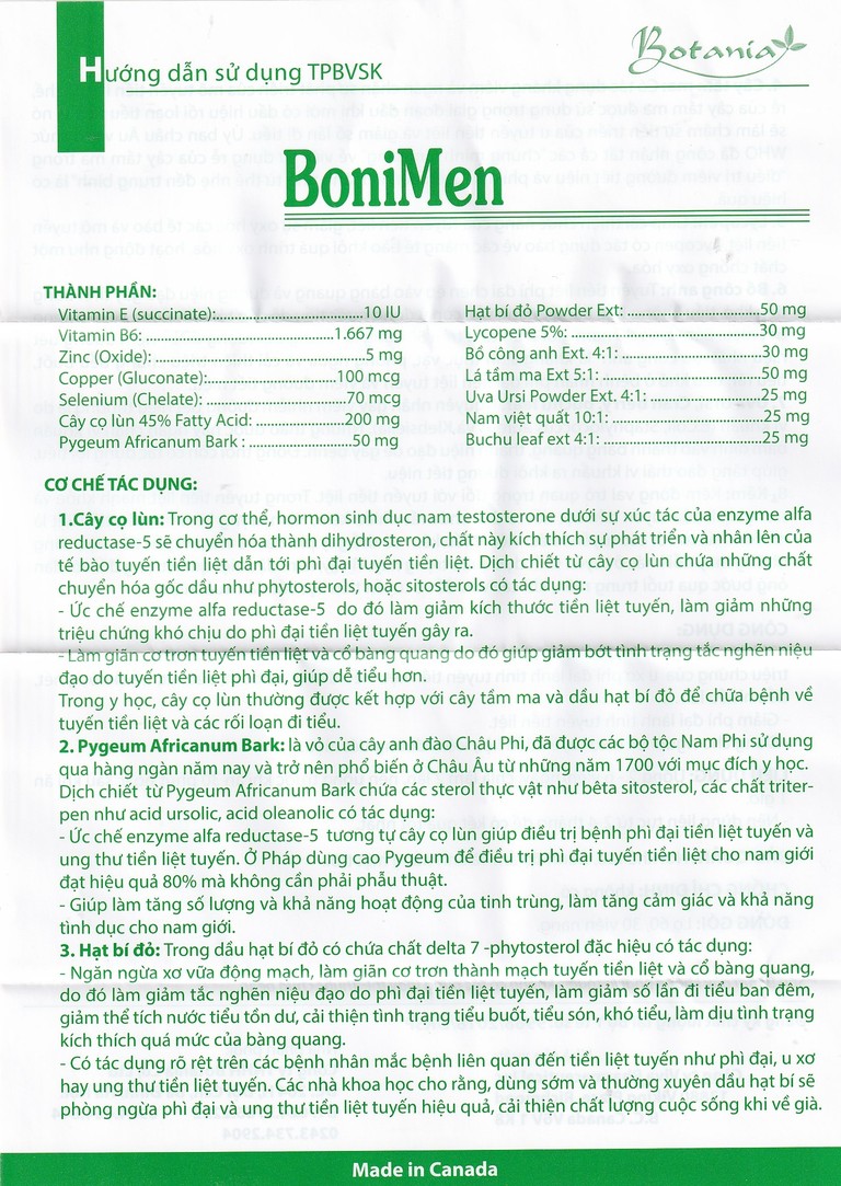 Viên uống BoniMen Botania điều trị bệnh phì đại tuyến tiền liệt (30 viên)