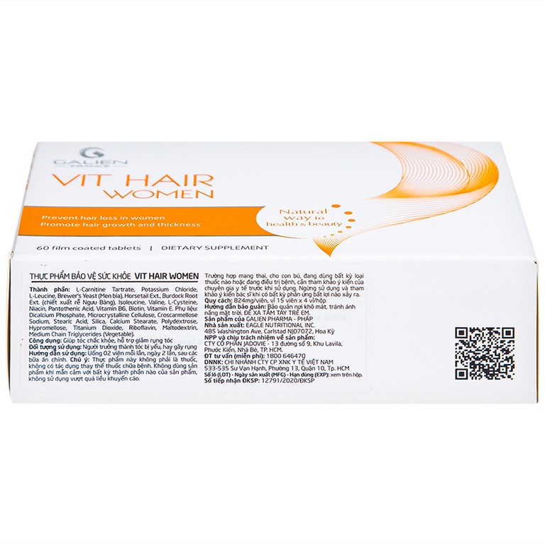 Viên uống Vit Hair Women Galien hỗ trợ giảm rụng tóc dành cho nữ giới (4 vỉ x 15 viên)