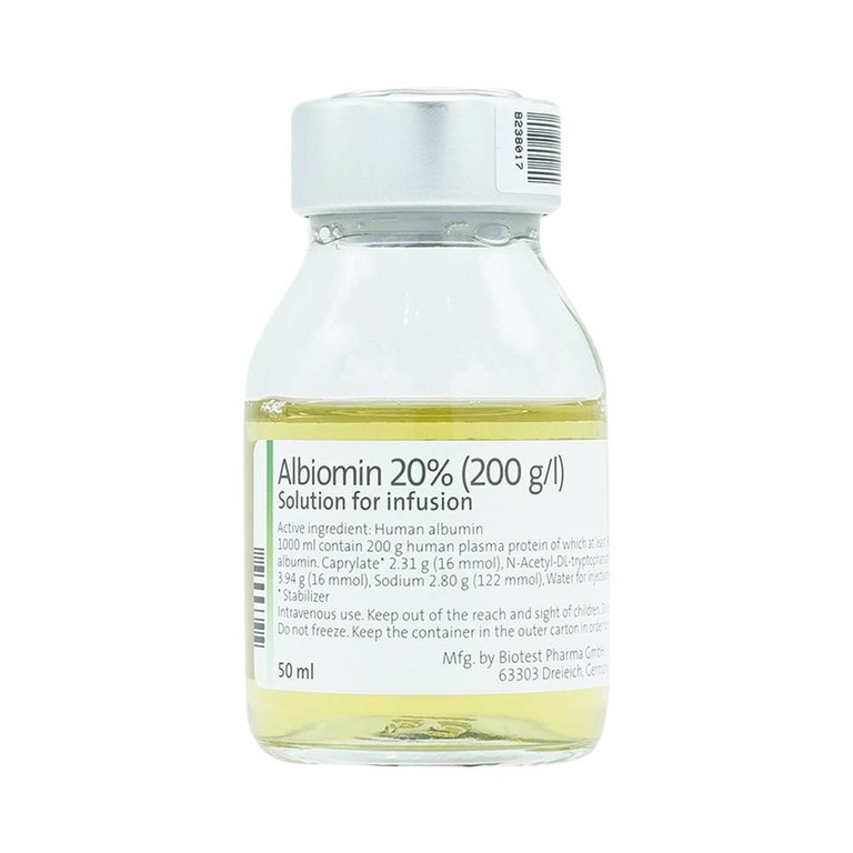 Dịch truyền Albiomin 20% Biotest điều trị cấp cứu trường hợp choáng do giảm thể tích máu (50ml)