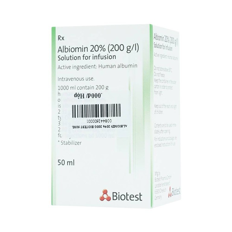 Dịch truyền Albiomin 20% Biotest điều trị cấp cứu trường hợp choáng do giảm thể tích máu (50ml)