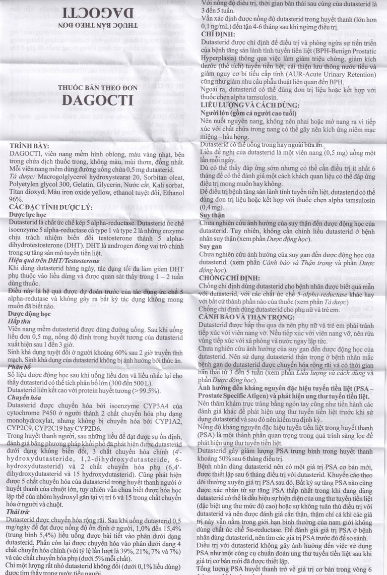 Thuốc Dagocti 0.5mg Medbolide điều trị và phòng ngừa sự tiến triển của bệnh tăng sản lành tính tuyến tiền liệt  (30 viên)