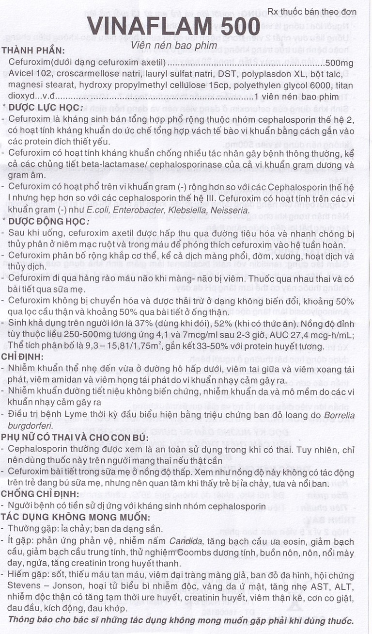 Thuốc kháng sinh Vinaflam 500 điều trị nhiễm khuẩn đường hô hấp nhẹ vừa (2 vỉ x 5 viên)