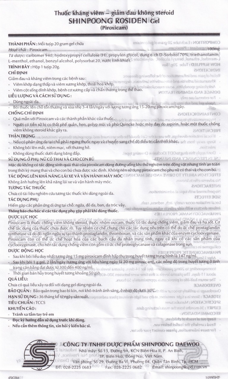 Gel Rosiden Deawoo giảm đau và kháng viêm (20g)