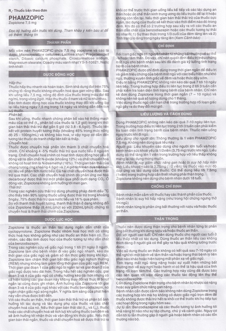 Viên nén Phamzopic 7.5mg Pharmascience điều trị rối loạn giấc ngủ (100 viên)