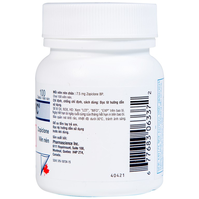 Viên nén Phamzopic 7.5mg Pharmascience điều trị rối loạn giấc ngủ (100 viên)