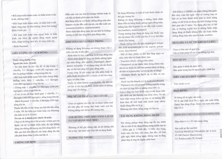 Thuốc Bilomag 80mg Natur Produkt Pharma điều trị suy tuần hoàn não, giảm chú ý tập trung (6 vỉ x 10 viên)