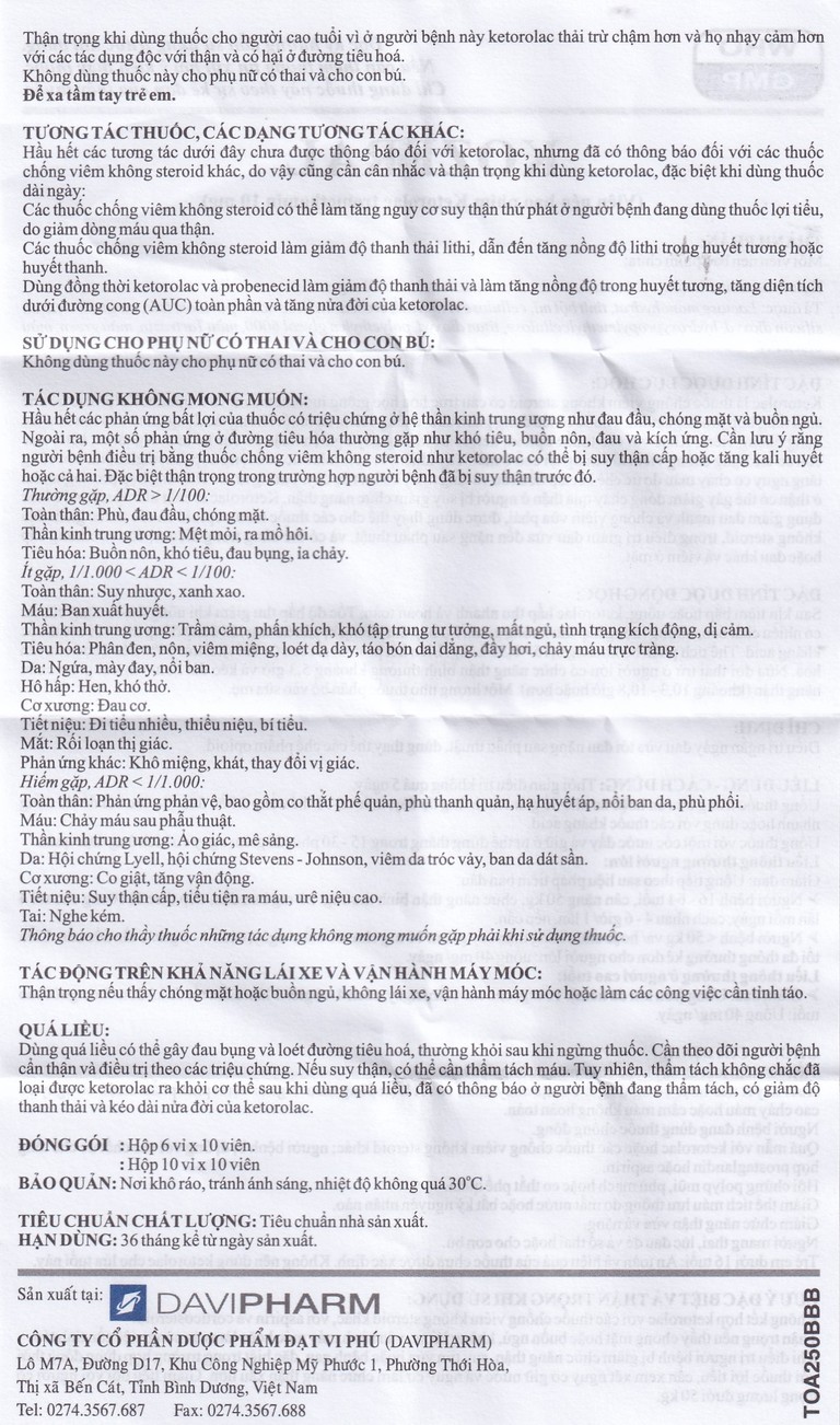 Viên nén Kozeral 10mg DaviPharm điều trị đau vừa tới nặng sau phẫu thuật (6 vỉ x 10 viên)