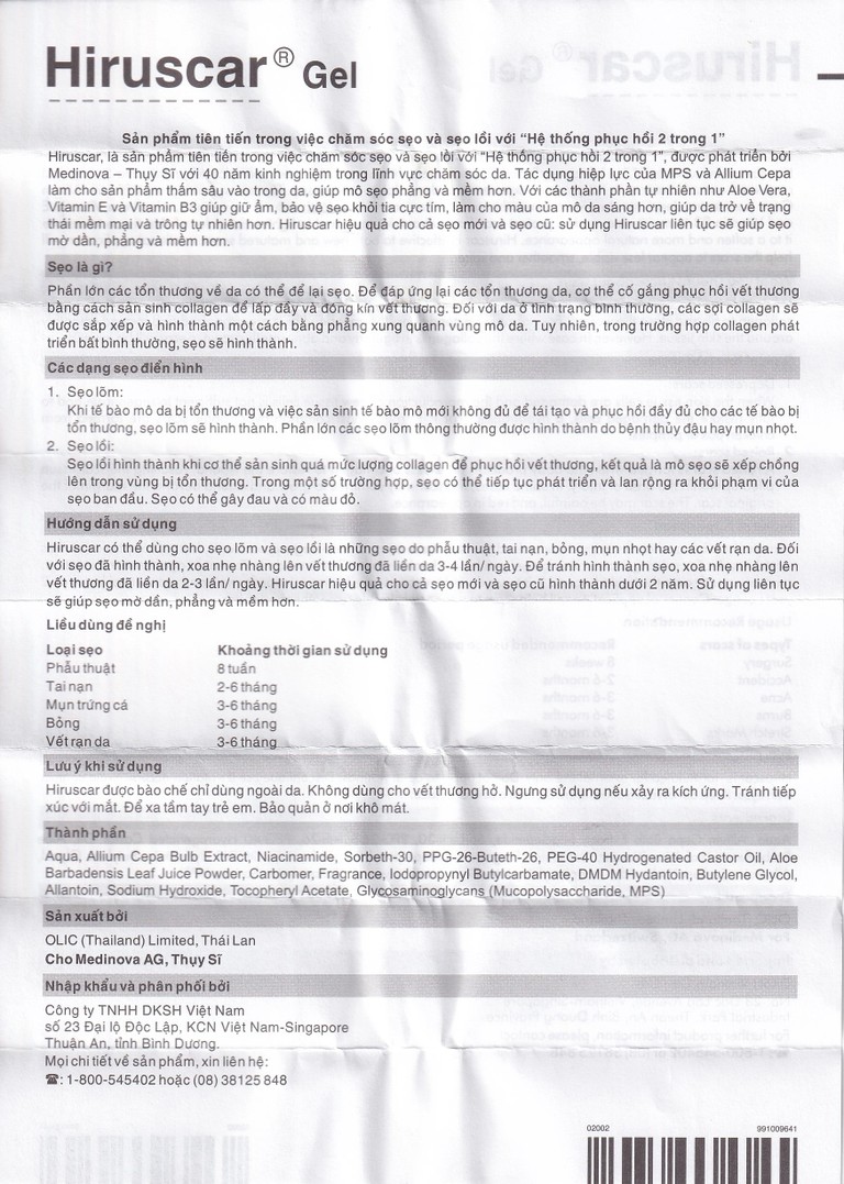 Gel bôi Hiruscar giúp làm mờ vết sẹo (5g)