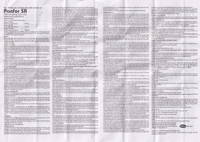 Viên nén Panfor SR-500 MEGA We Care điều trị bệnh đái tháo đường típ 2 (5 vỉ x 20 viên)