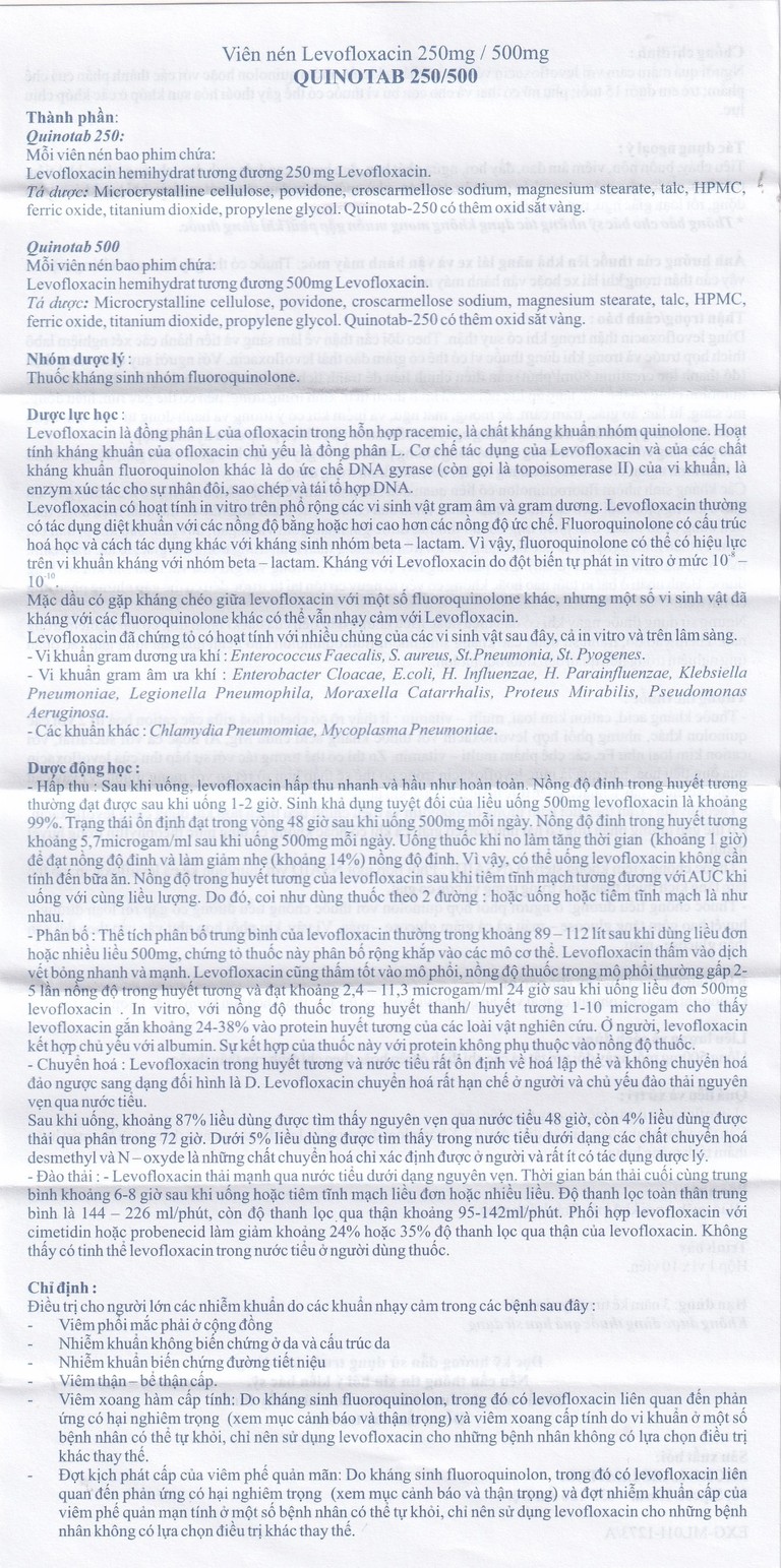 Thuốc Quinotab-500 Micro điều trị các chứng nhiễm trùng (1 vỉ x 10 viên) 