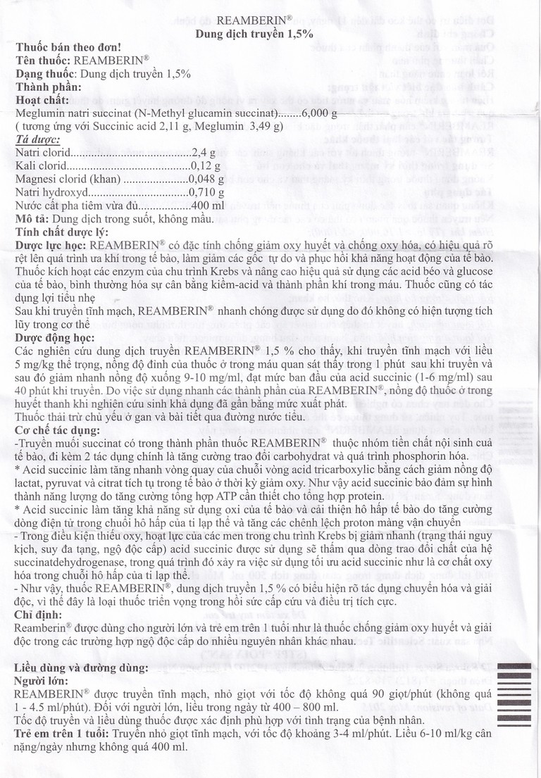 Dung dịch truyền Reamberin Polysan giảm oxy huyết và giải độc (400ml)