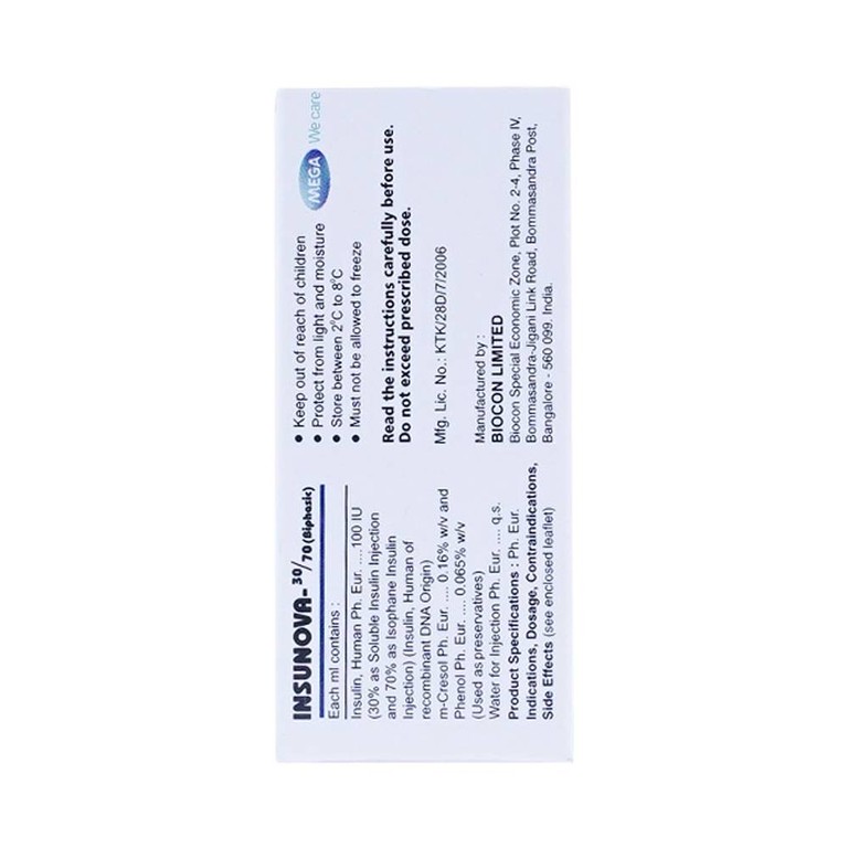  Thuốc tiêm Insunova 30/70 100IU MEGA We care điều trị đái tháo đường (10ml)
