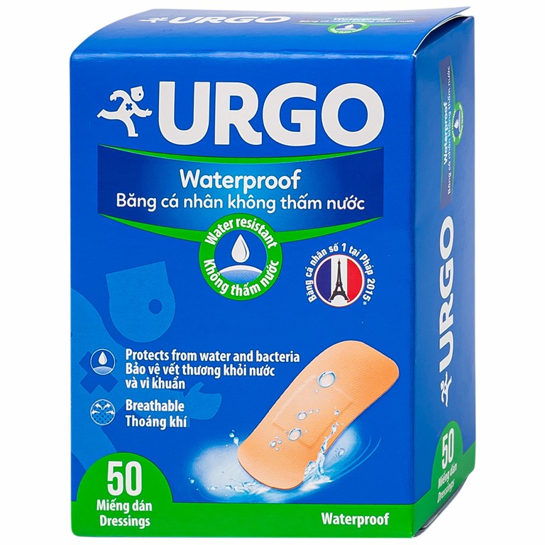 Băng cá nhân không thấm nước Urgo Waterproof bảo vệ vết thương khỏi nước và vi khuẩn (50 miếng)