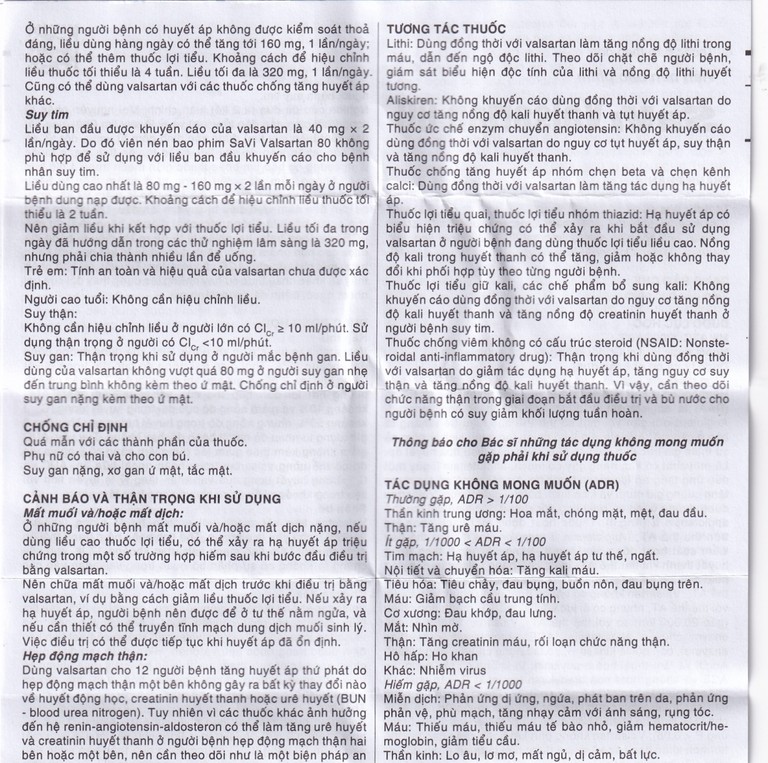 Thuốc Savi Valsartan 80 điều trị tăng huyết áp, nhồi máu cơ tim (3 vỉ x 10 viên)