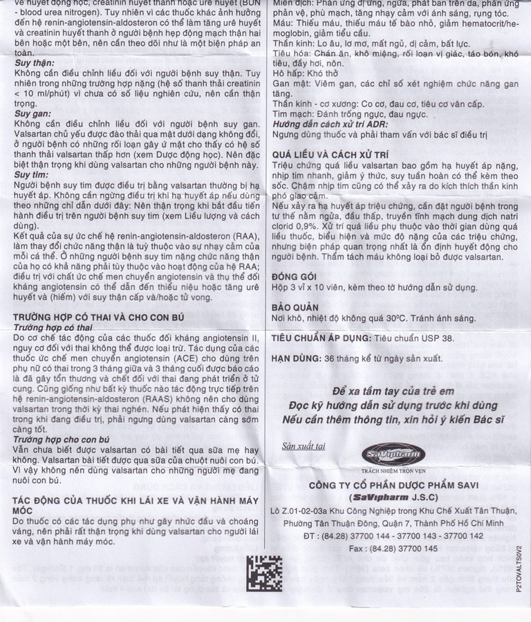 Thuốc Savi Valsartan 80 điều trị tăng huyết áp, nhồi máu cơ tim (3 vỉ x 10 viên)