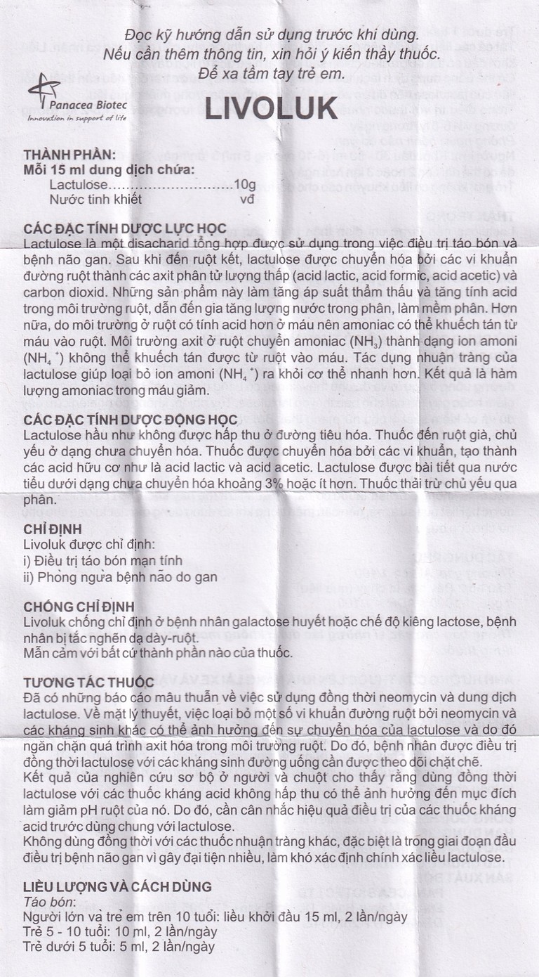 Thuốc Livoluk Pancea Biotec điều trị táo bón, phòng ngừa bệnh não go gan (100 ml)
