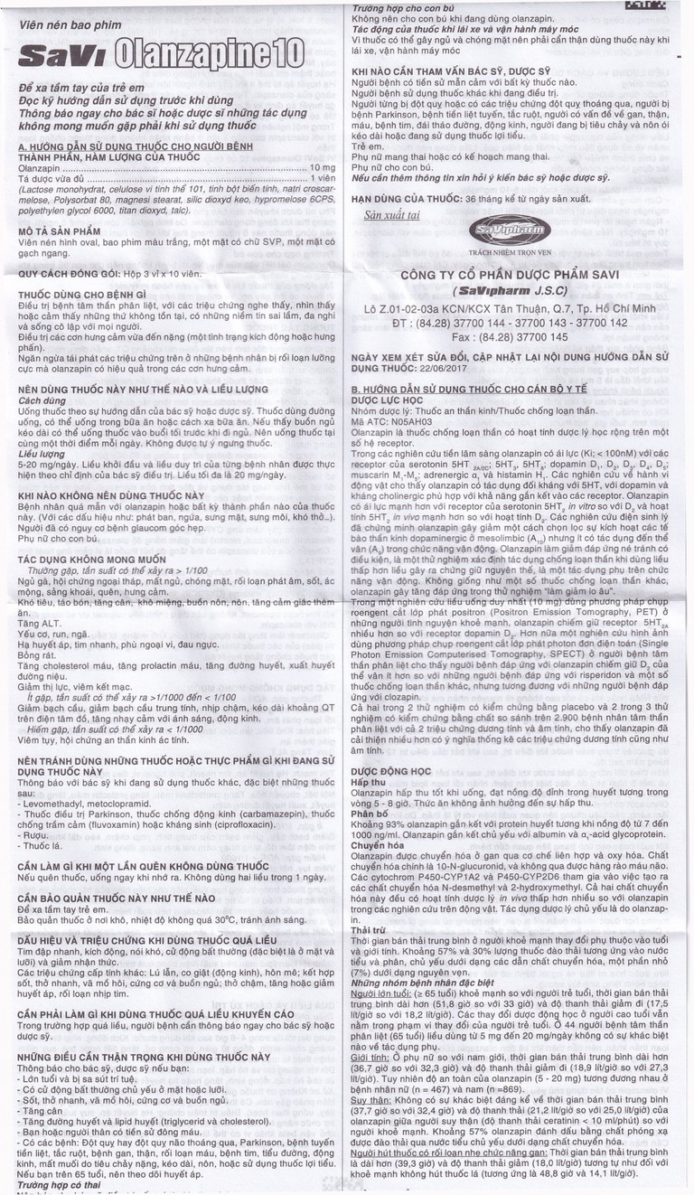 Thuốc Savi Olanzapine 10 điều trị bệnh tâm thần phân liệt (3 vỉ x 10 viên)